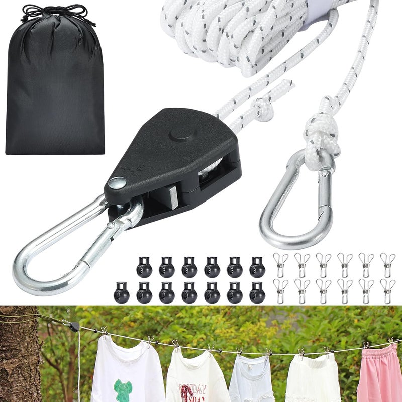 Harqa Retractable Travel Clothesline, 19FT Adjustable Heavy-Duty Line with Reflective Pulley System, Stainless Hooks & Clips – Portable for Camping, Cruise, Hotel, Balcony & Outdoor Laundry (Black) - Image 1